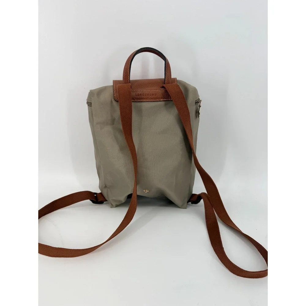 Longchamp Le Pliage Backpack Taupe Brown Nylon Leather Trim L1621619P55